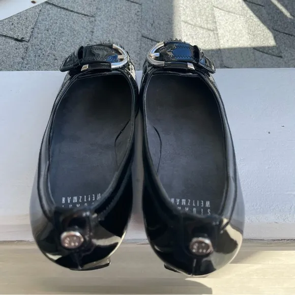 Stuart Weitzman Black Patent Leather Pleatolo Wedge Size 7.5