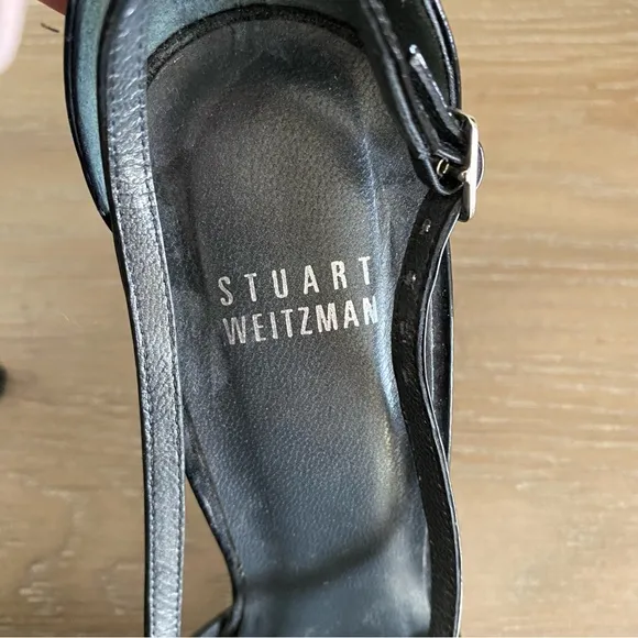 Stuart Weitzman Blank Patent Leather Peep Toe Platform Heels