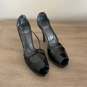 Stuart Weitzman Blank Patent Leather Peep Toe Platform Heels
