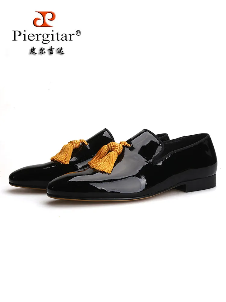 Summer and autumn imported patent leather men's slip-on loafers European and American wedding formal shoes gold tassel shoes smoking shoes