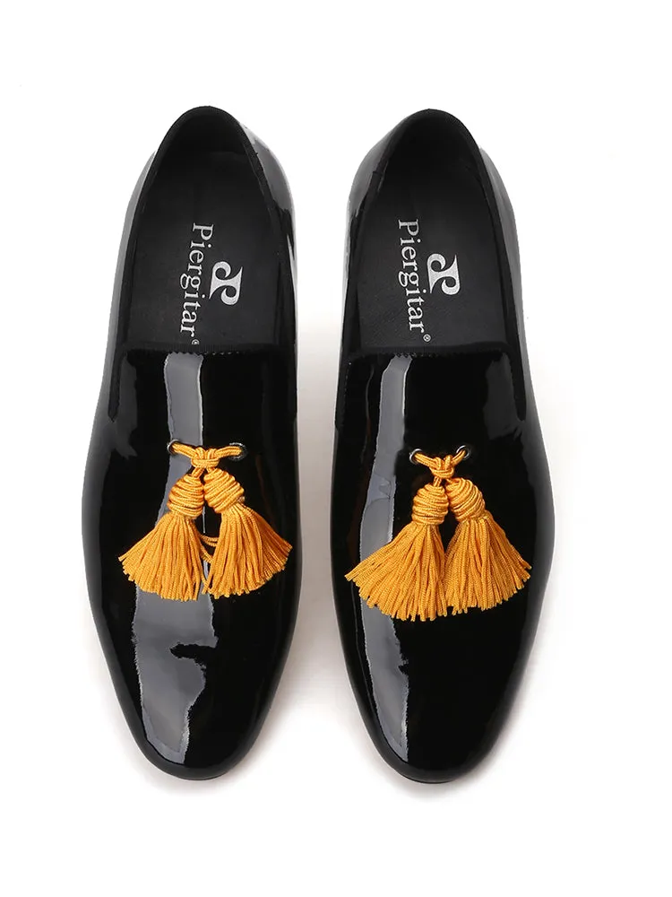 Summer and autumn imported patent leather men's slip-on loafers European and American wedding formal shoes gold tassel shoes smoking shoes