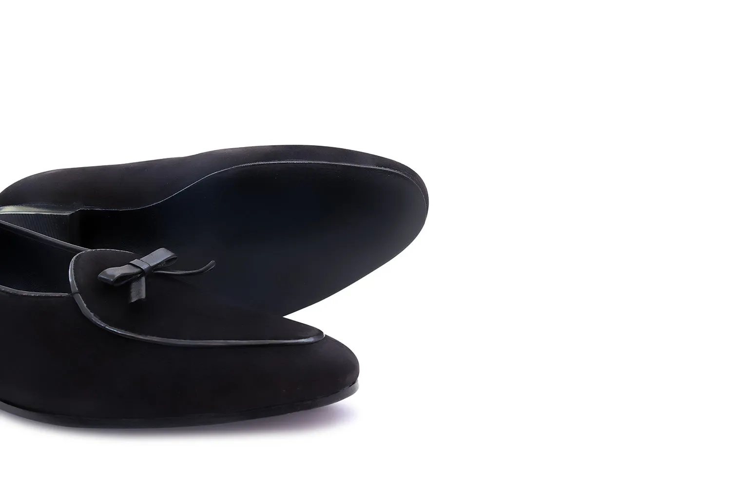 Super Low Black Bow Tie Suede Loafer