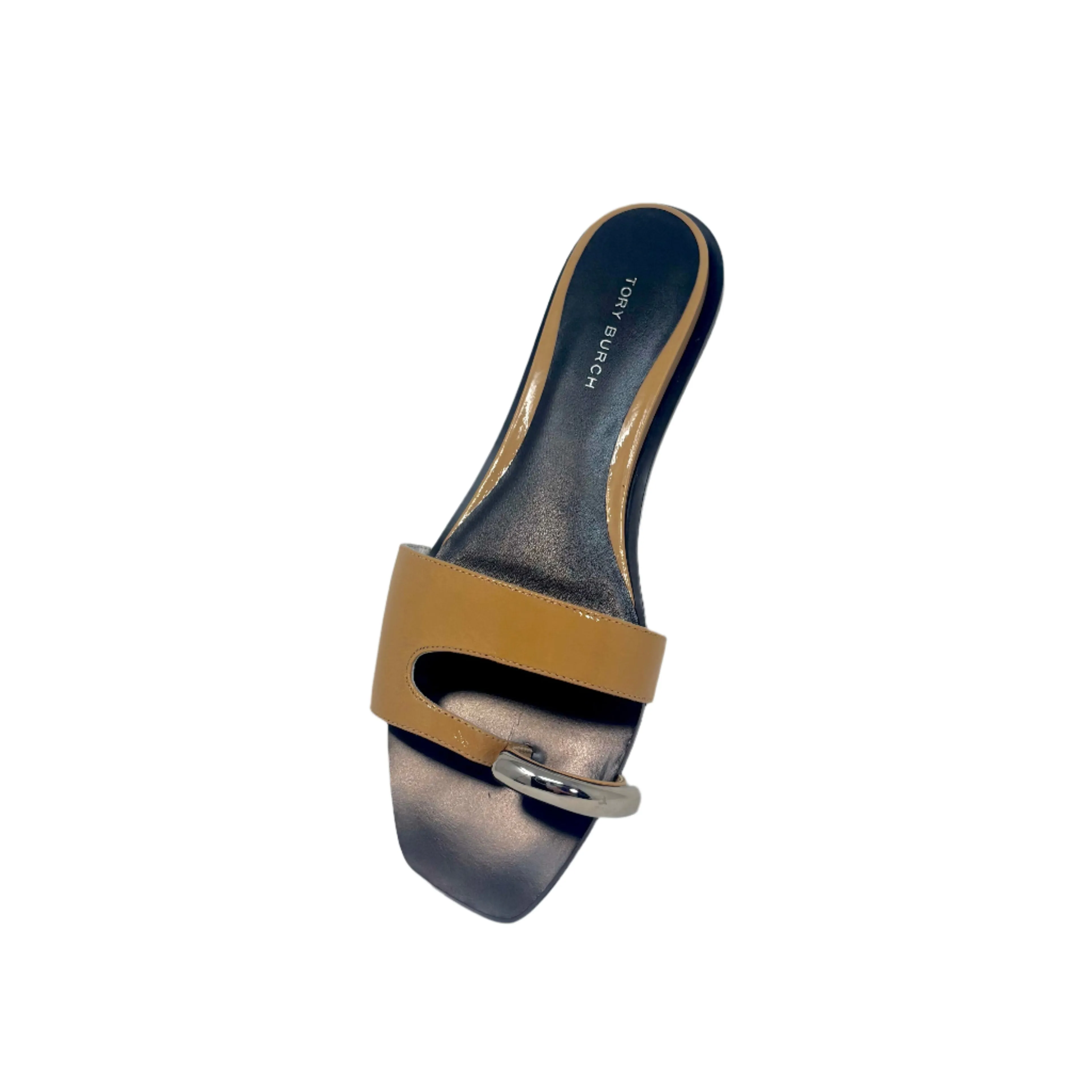 Tory Burch Pierced Slide Crinkle Patent Leather