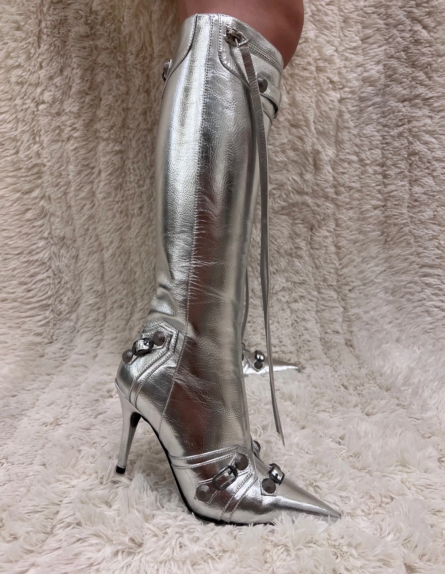 Trending rivet tassel leather knee high boots