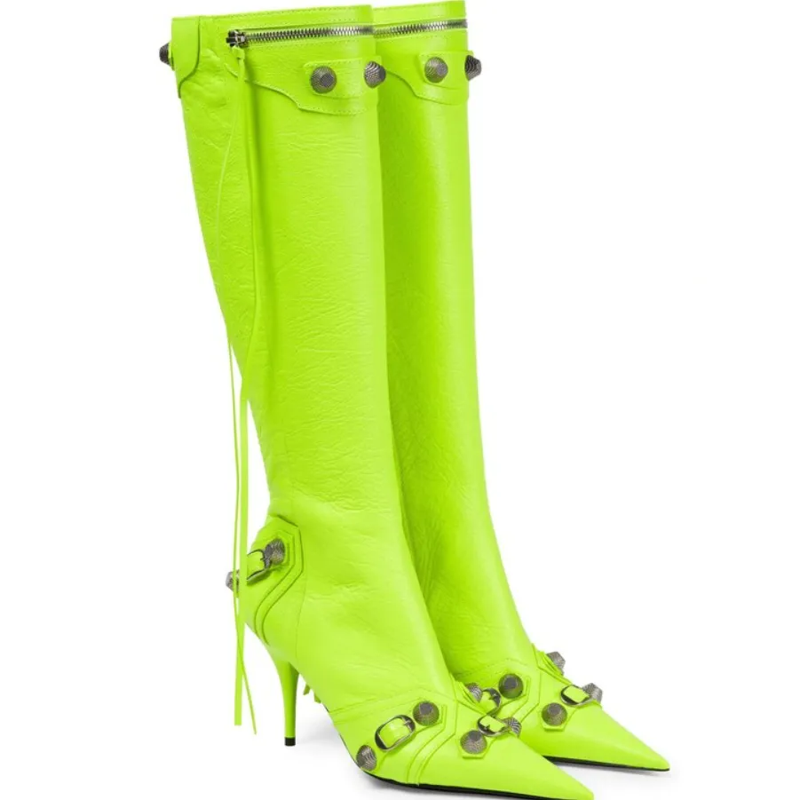 Trending rivet tassel leather knee high boots