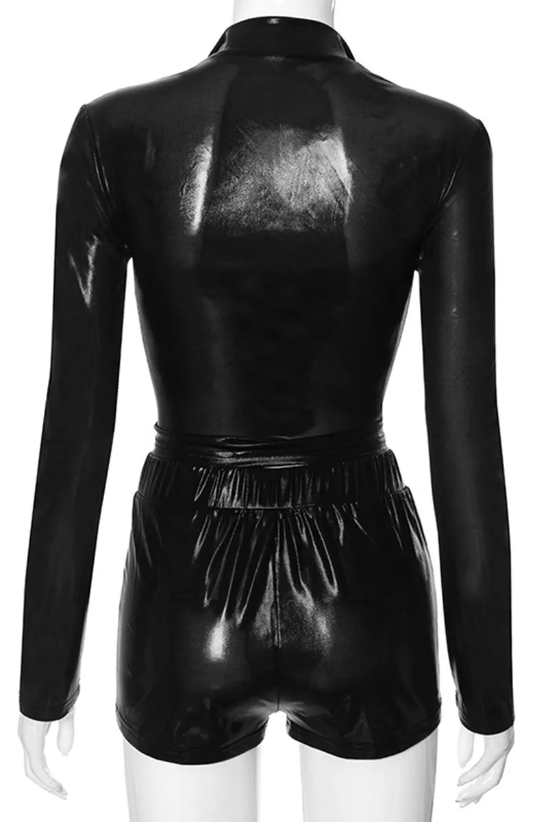 UJ0501 Vinyl Leather Shirt and Shorts Set