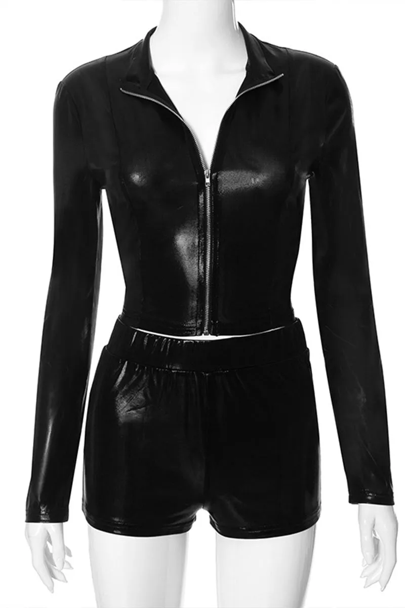 UJ0501 Vinyl Leather Shirt and Shorts Set