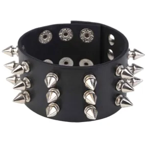 Unisex Black Leather Spiked Bracelet