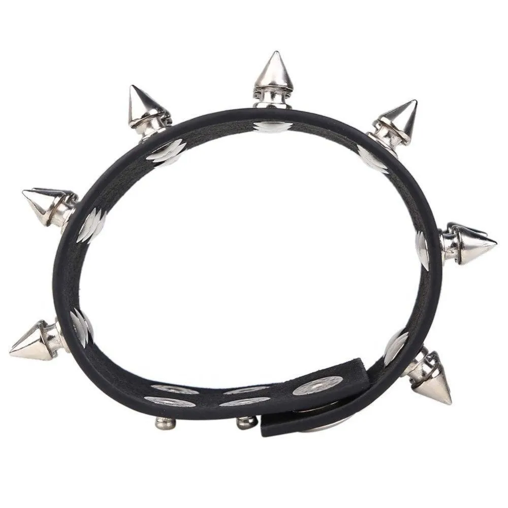 Unisex Black Leather Spiked Bracelet