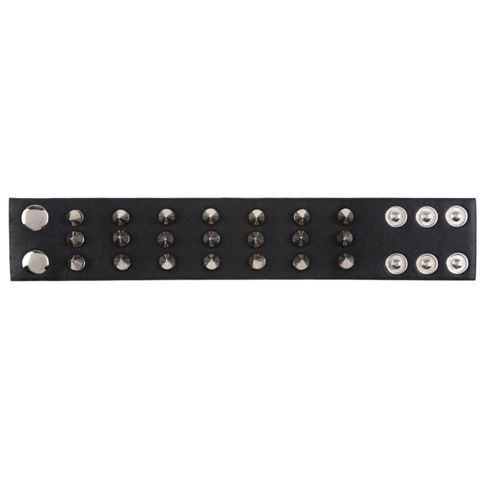 Unisex Black Leather Spiked Bracelet