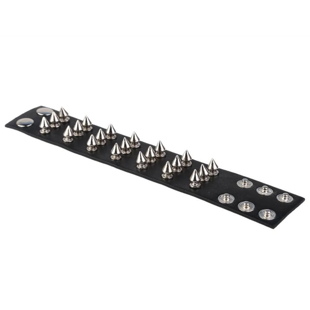 Unisex Black Leather Spiked Bracelet