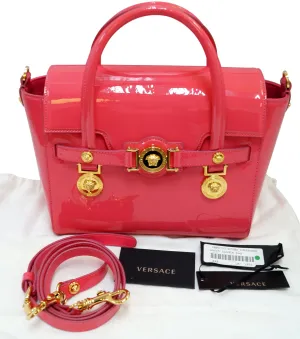 VERSACE Pink Patent Leather Short Handle Medallion Signature Bag