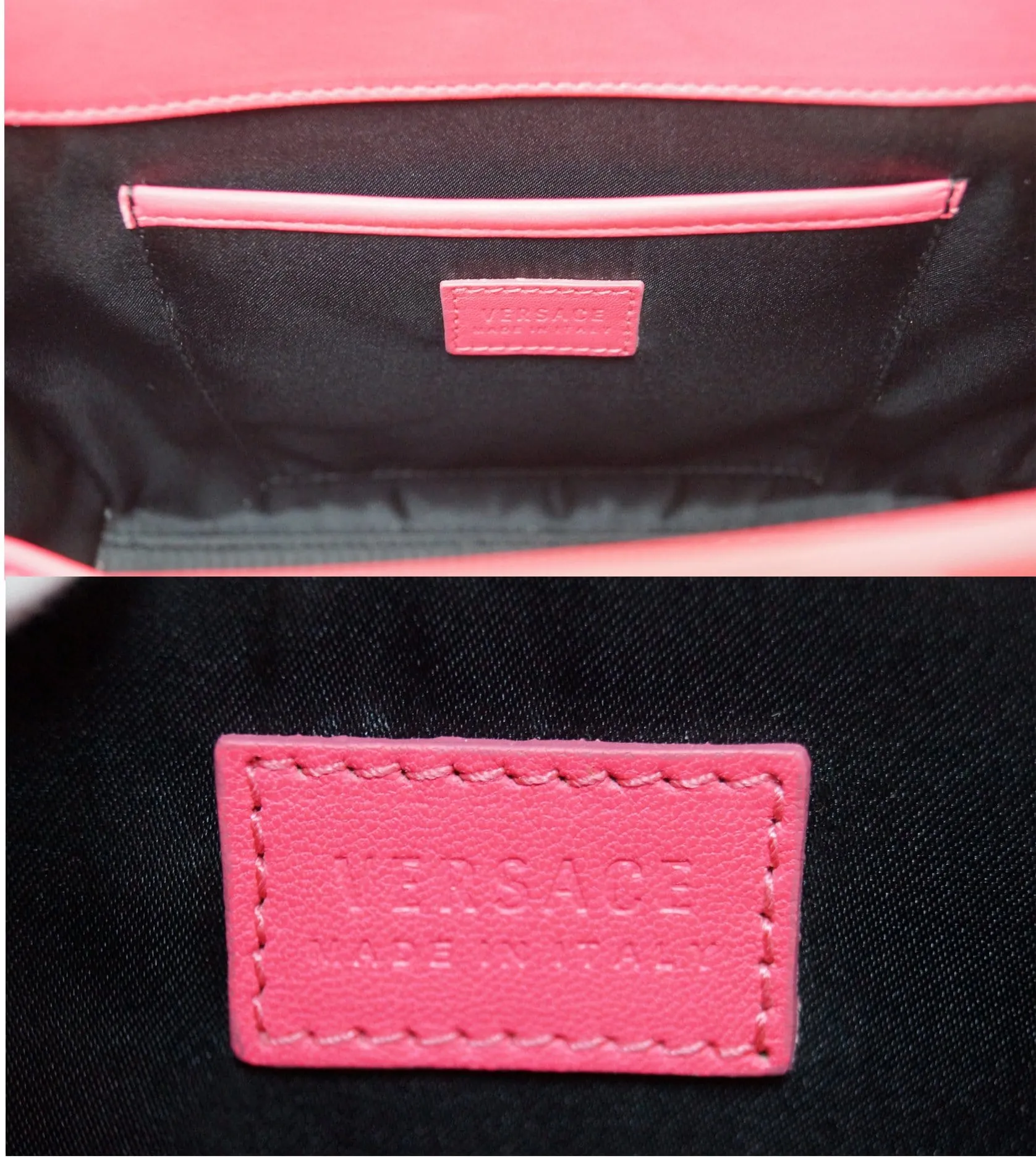 VERSACE Pink Patent Leather Short Handle Medallion Signature Bag
