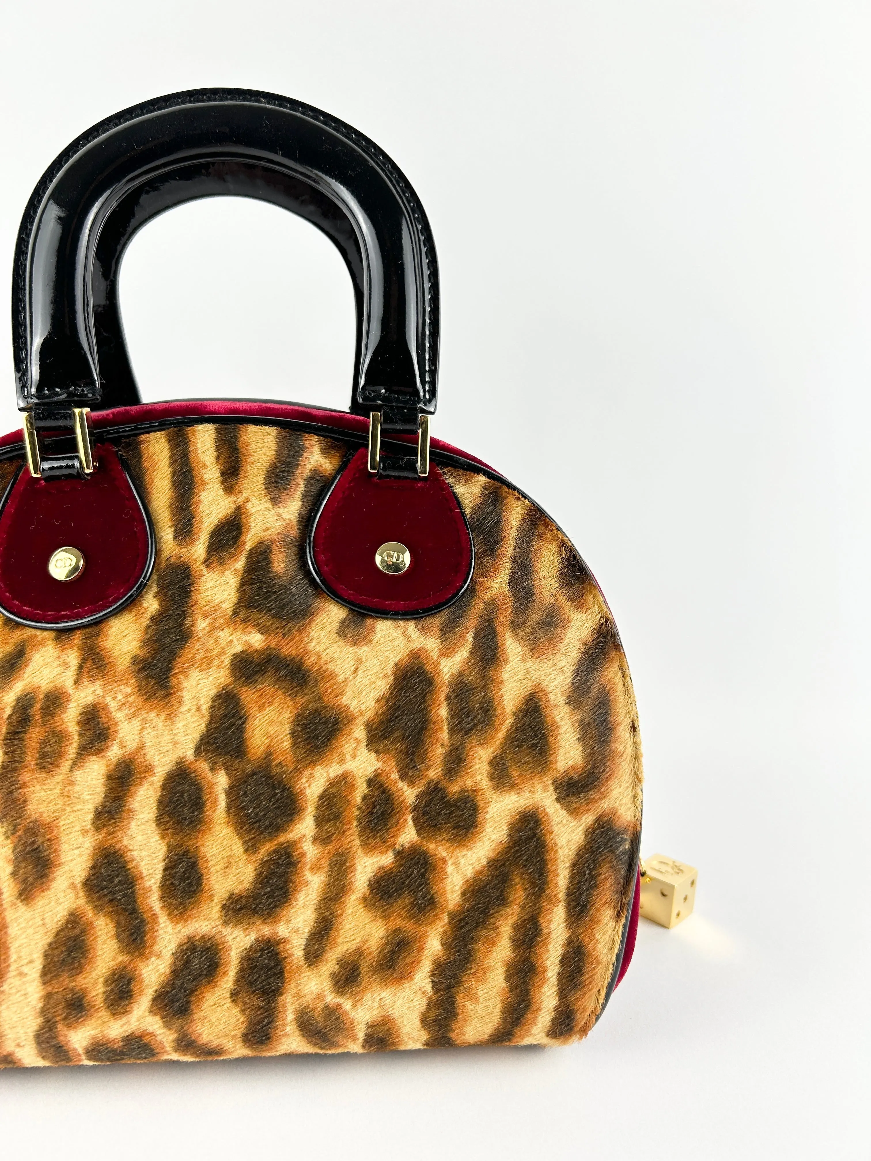 Vintage Christian Dior Leopard Print Ponyhair Gambler Dice Handbag (2004) RARE