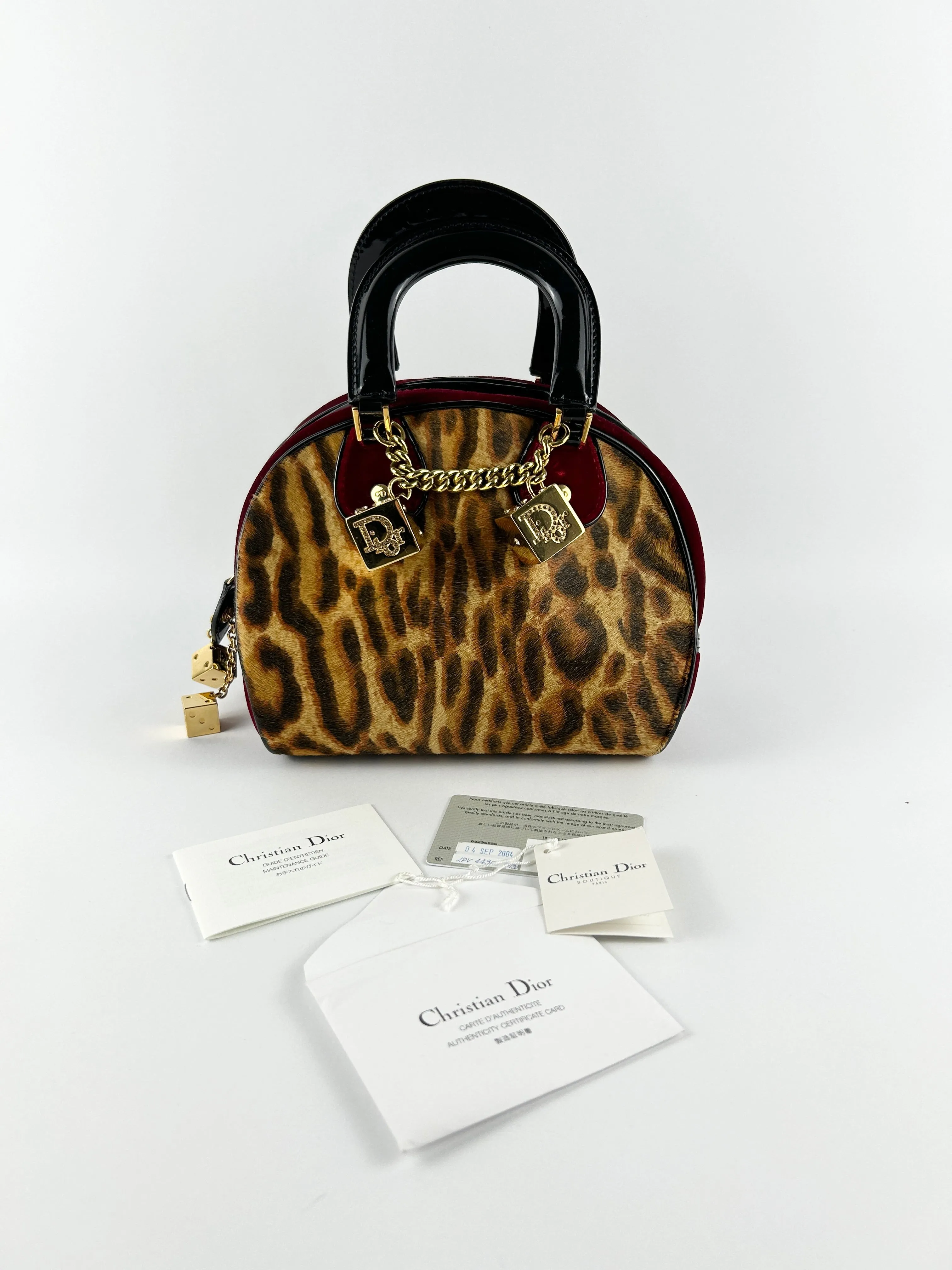 Vintage Christian Dior Leopard Print Ponyhair Gambler Dice Handbag (2004) RARE