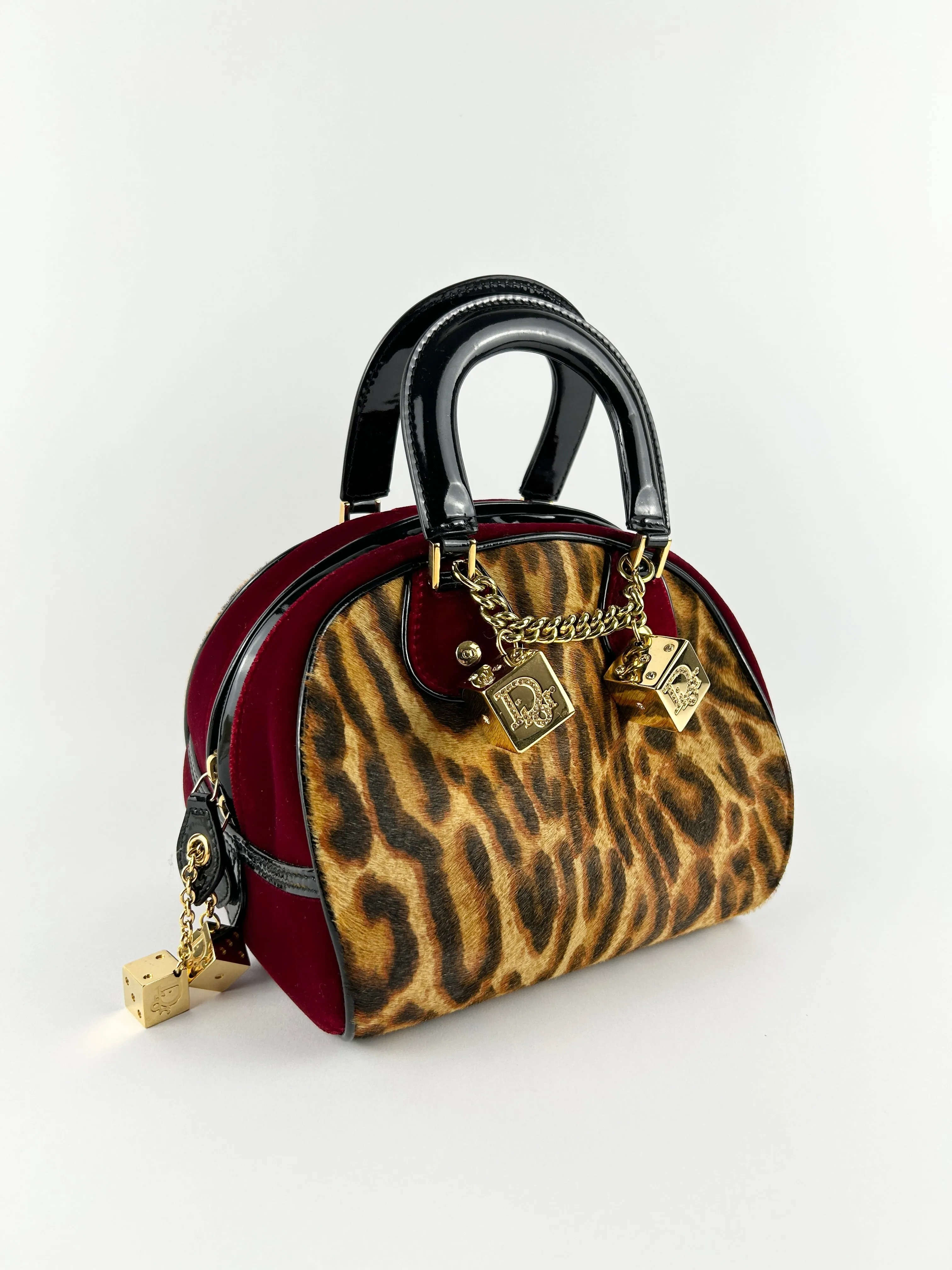 Vintage Christian Dior Leopard Print Ponyhair Gambler Dice Handbag (2004) RARE
