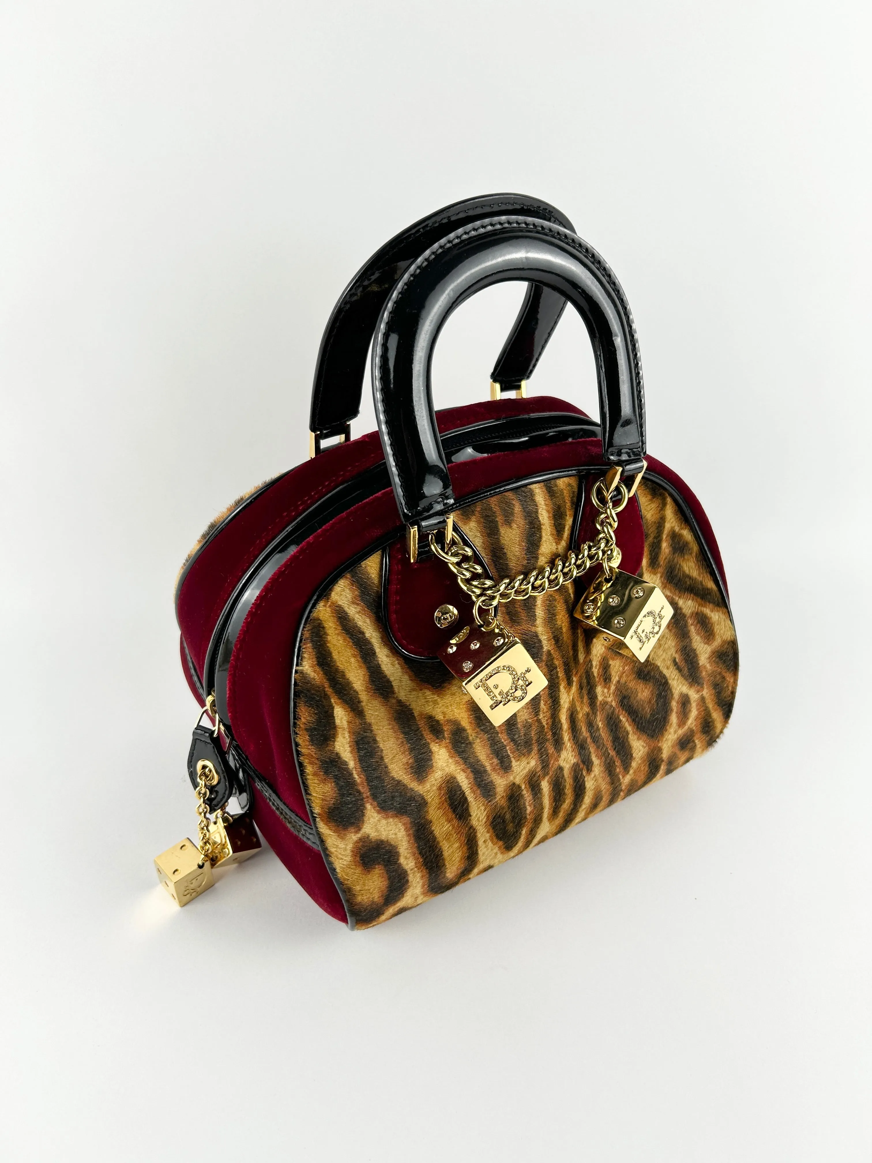 Vintage Christian Dior Leopard Print Ponyhair Gambler Dice Handbag (2004) RARE