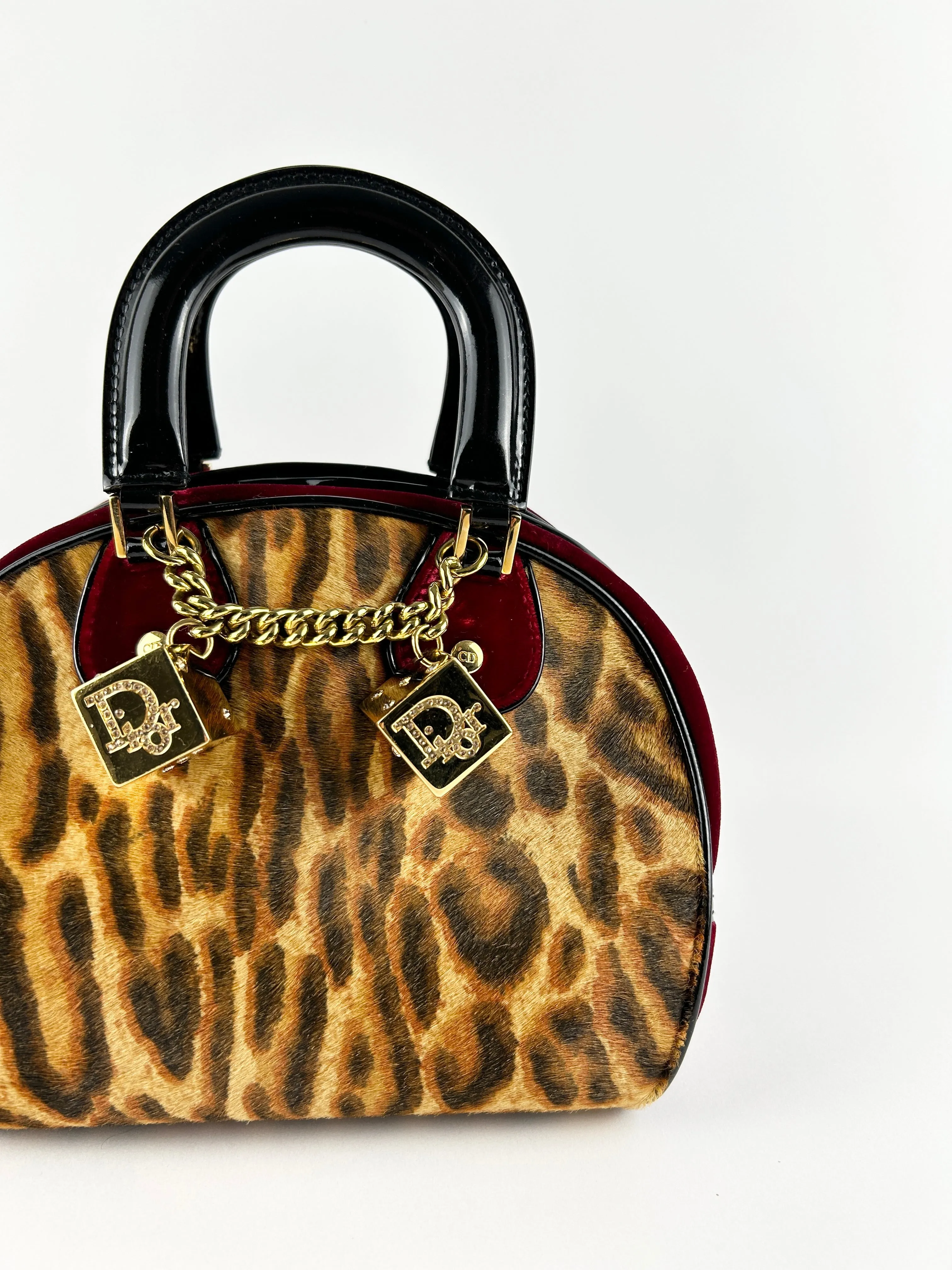 Vintage Christian Dior Leopard Print Ponyhair Gambler Dice Handbag (2004) RARE