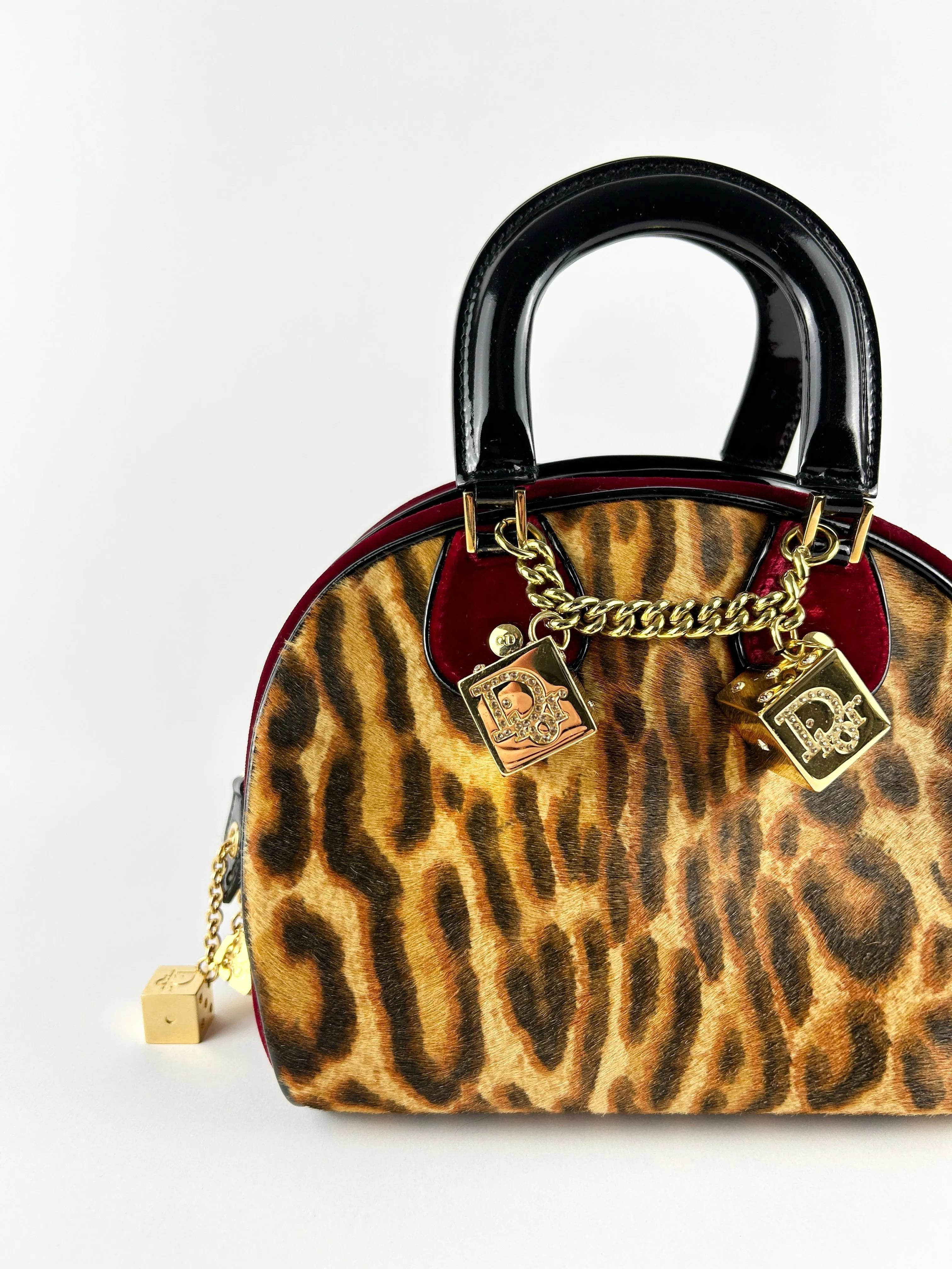 Vintage Christian Dior Leopard Print Ponyhair Gambler Dice Handbag (2004) RARE