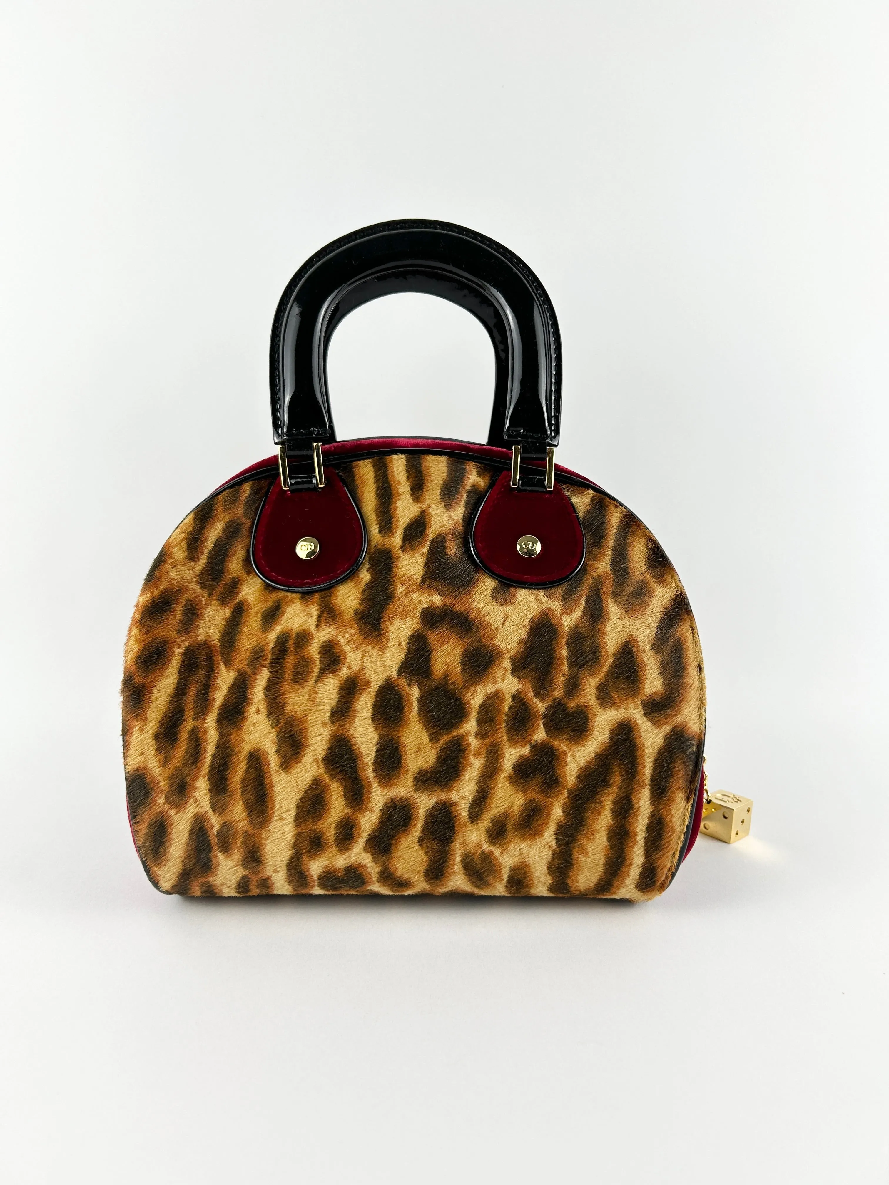 Vintage Christian Dior Leopard Print Ponyhair Gambler Dice Handbag (2004) RARE