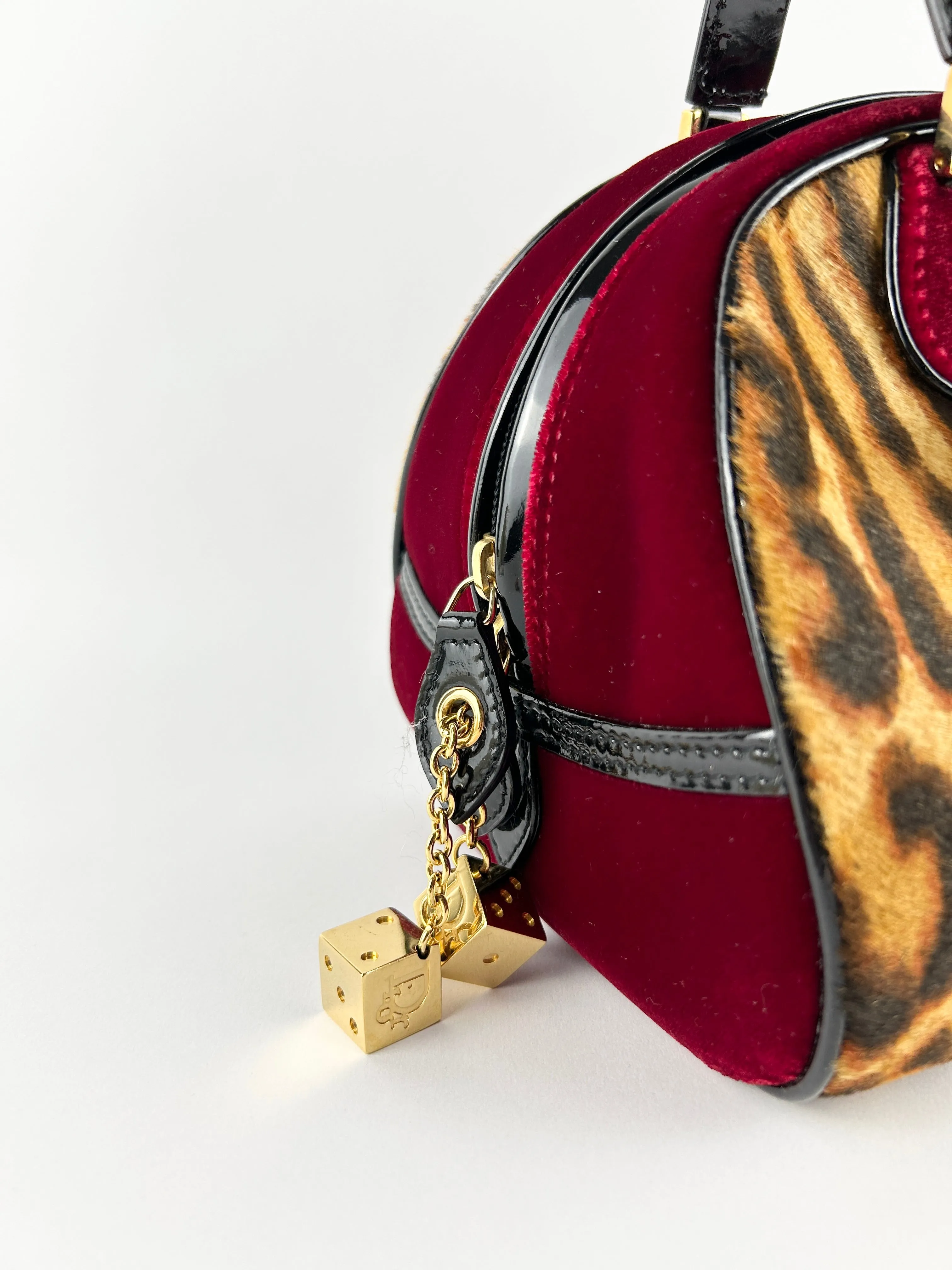 Vintage Christian Dior Leopard Print Ponyhair Gambler Dice Handbag (2004) RARE