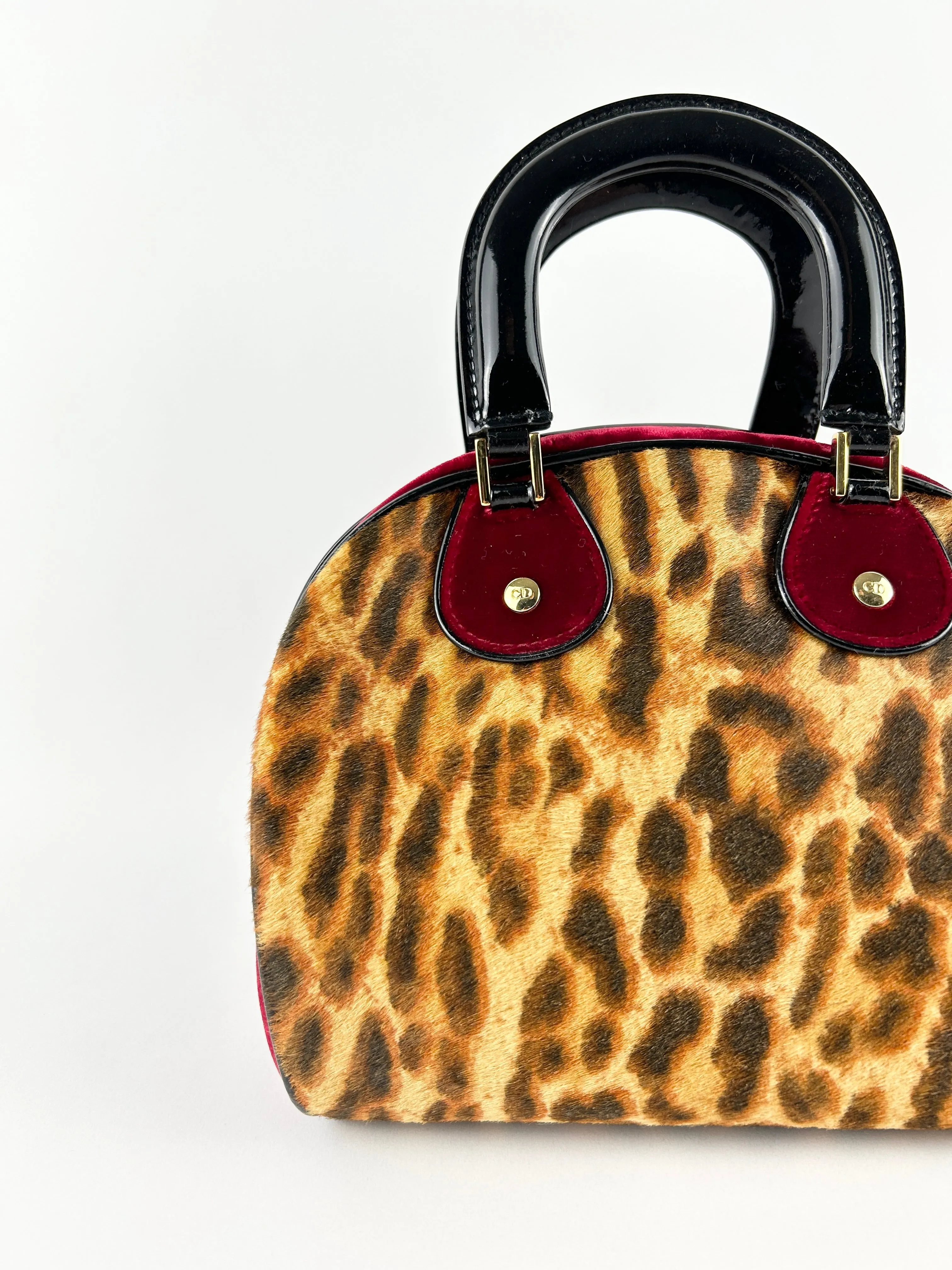 Vintage Christian Dior Leopard Print Ponyhair Gambler Dice Handbag (2004) RARE