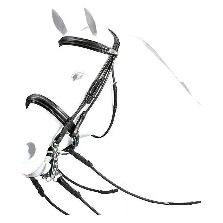 WEYMOUTH PATENT DETAIL ROLLED WITH REINS - Black - Cob OR XFull