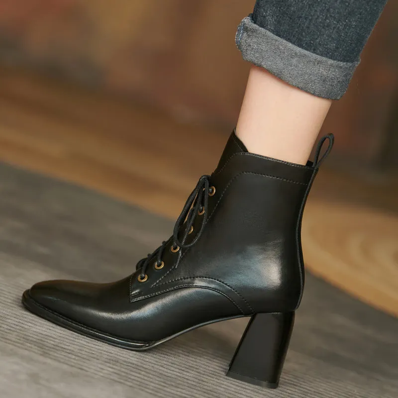 Women's 2022 Autumn And Winter British Retro Lace Up Short Simple Fashion High Heel Boots