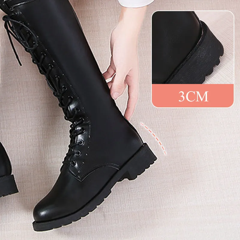 Women's Lace Up Chunky Heel Knee-High Boots