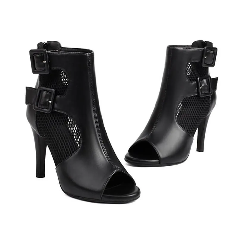 Women's Open Toe Ankle Buckle Prom Dance Boots
