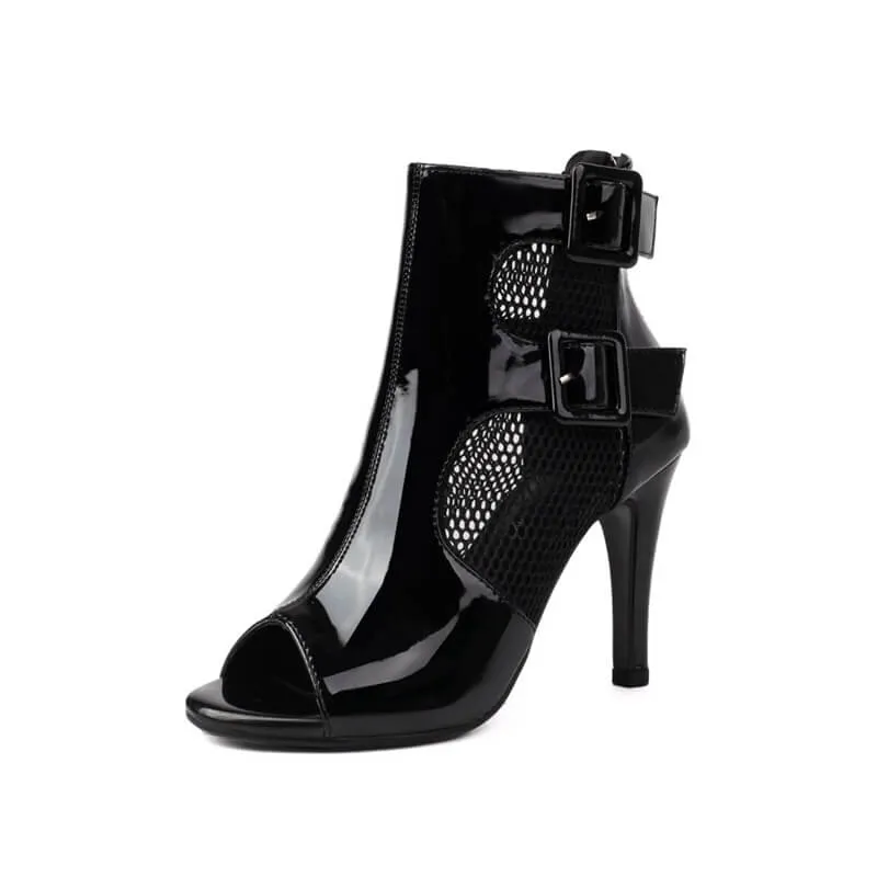 Women's Open Toe Ankle Buckle Prom Dance Boots
