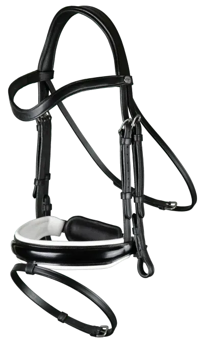 Working Patent Large Crank Noseband Bridle with White Padding and Flash - Black (Cob)