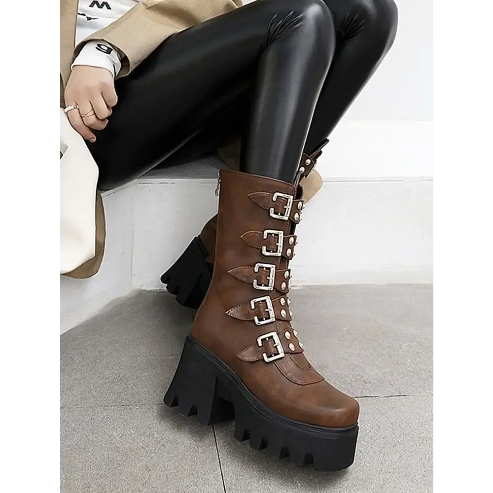 Y2K Style Ankle Boots with Zipper and Buckle Details