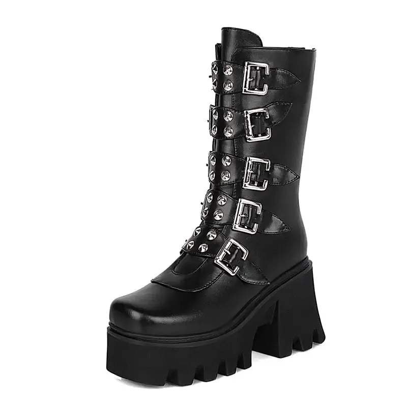 Y2K Style Ankle Boots with Zipper and Buckle Details