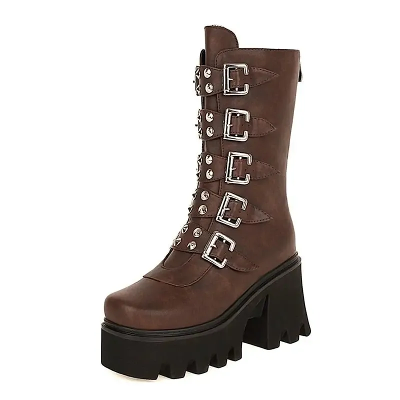 Y2K Style Ankle Boots with Zipper and Buckle Details